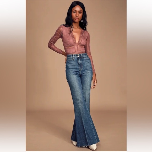 NWT - Lulu's Casita Mauve Pink Sheer Lace Long Sleeve Bodysuit - Picture 2 of 12